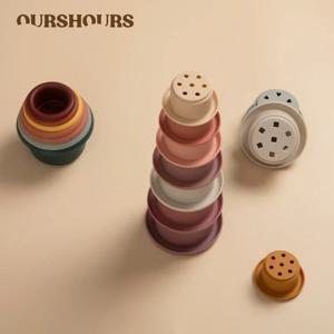 유아용 실리콘 쌓기 컵 장난감, BPA 무료 조기 교육 선물, 쌓기 타워, 둥지 몬테소리 빌딩 블록 장난감