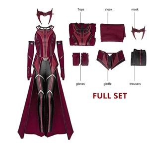 스칼렛 코스프레 마녀 Maximoff Wanda Vision 코스프레 의상 모자를 쓰고 있죠 망토와 바지 풀 세트 복장 할로윈 액세서리 소품