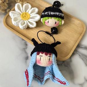 핸드메이드 코바늘 뜨개질 키체인 재료 키트 귀여운 라면볼 DIY 선물 울 훅 바늘 키링 펜던트 공예 용품