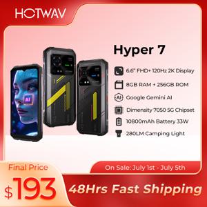 HOTWAV Hyper 7 5G 견고한 전화기 6.6'' FHD+ 2K 디스플레이 10800mAh 휴대 전화 280LM 64MP 스마트폰 8GB 256GB Android 14 핸드폰