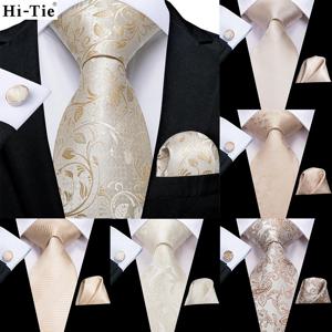 하이-넥타이 샴페인 베이지 꽃 디자이너 실크 웨딩 Nicktie 남성용 Hanky ​​Cufflink Gift Mens Tie Set 비즈니스 파티 Dropshipping