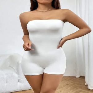 Bangniweigou 화이트 Strapless 튜브 Playsuit 봄 가을 높은 신축성 오프 어깨 꽉 짧은 Jumpsuit 캐주얼 Catsuit 반바지