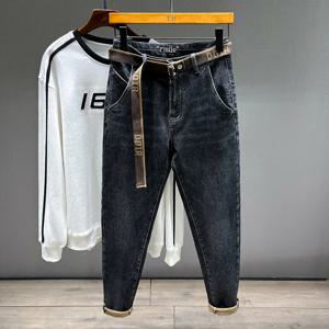 남성용 테이퍼 청바지, 자수 한국 하렘 바지, 캐주얼 스트레치, 블랙 데님 바지, 가을 신상 패션
