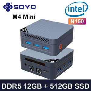 SOYO M4 미니 미니 PC 인텔 트윈 레이크 N150 프로세서 LPDDR5 12GB RAM 512GB ROM Windows 11 Pro WiFi 5 BT5.2 데스크탑 컴퓨터