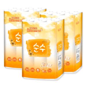 (1+1+1)천연순수20Mx30롤x3팩 천연펄프 두루마리 휴지 화장지 국내제조생산