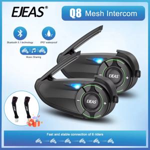 1/2Pcs EJEAS Q8 오토바이 헬멧 메쉬 3.0 인터콤 Bluetooth5.1 6 명의 라이더 1200M 인터폰 음악 공유 FM IP67 방수