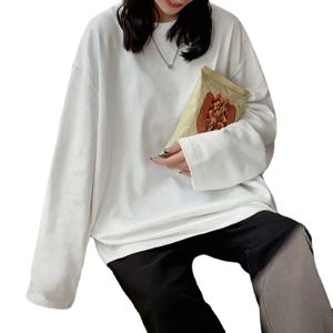 코튼 봄 새로운 긴 소매 티셔츠 여성 기본 티 셔츠 특대 T 셔츠 여성 캐주얼 o-넥 여성 Tshirt 미국 크기