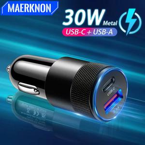 30W 미니 USB C 차량용 충전기 PD 아이폰에 대 한 빠른 충전 전화 전원 어댑터 삼성 Xiaomi 화웨이 USB 자동차 시가 라이터 소켓