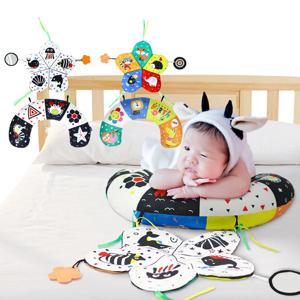 블랙 화이트 고 대비 아기 배 시간 베개 장난감 Crinkle Mat Teether Mirror 몬테소리 감각 크롤링 장난감 유아용