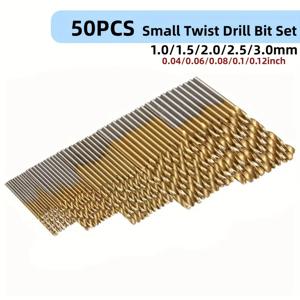 50pc 티타늄 도금 트위스트 드릴 세트 1-3mm 소형 드릴 비트 전기 드릴 드릴 도구 DIY 목공 드릴 및 오픈 드릴 비트