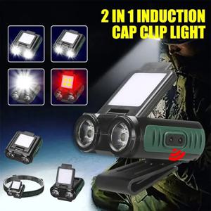 센서 COB LED 전조등 캡 클립 라이트 USB 충전식 헤드 손전등 내장 배터리 헤드 라이트 낚시 캠핑을위한 Led 헤드