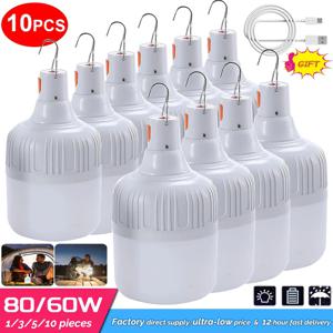 USB 충전식 LED 비상 조명 80W 야외 캠핑 휴대용 등불 높은 전력 텐트 조명 손전등 장비 전구
