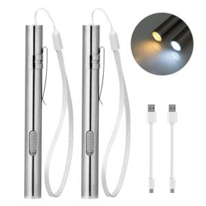 미니 휴대용 의료 편리한 LED 펜 라이트 손전등 스테인레스 스틸 클립과 USB 충전식 치과 의사 간호사 토치