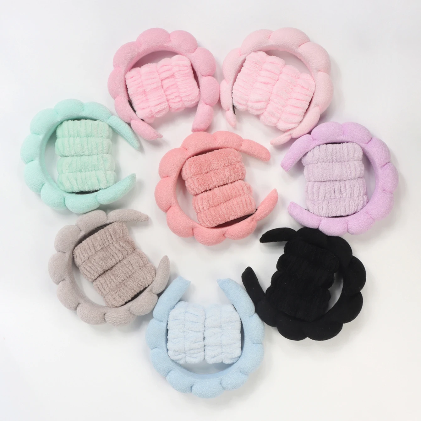 3Pcs 패션 마이크로 화이버 세척 팔찌 Scrunchies 푹신한 머리띠 스파 버블 머리띠 세척 얼굴 메이크업 샤워 스킨 케어