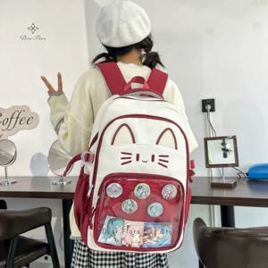 귀여운 고양이 이타 배낭 대용량 배낭, 캐주얼 소녀, 투명 DIY 디스플레이 배낭, 만화 트렌디 여행 책가방, Y2K