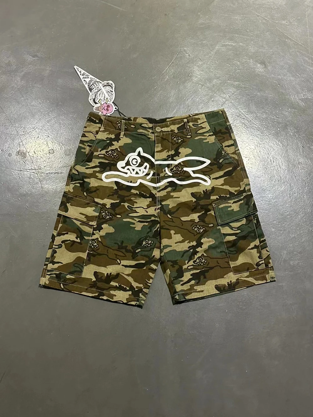 25ss 아이스크림 러닝 도그 반바지 트렌디 아메리칸 브랜드 카모플라주 카고 반바지 멀티 포켓 캐주얼 아웃도어 반바지