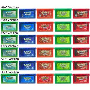 USA/ITA/NOE/FRA/EUR/ESP 비디오 게임 카트리지 포켓몬 시리즈 에메랄드 FireRed LeafGreen GBA/SP용 루비 사파이어