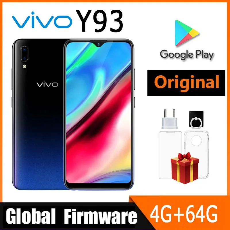 VIVO Y93 스마트폰 글로벌 펌웨어, 옥타코어, 안드로이드 8.1, 6.2 인치 카메라, 13MP + 2.0MP, 페이스 ID 핸드폰, 듀얼 SIM 중고 휴대폰, 4GB, 64GB