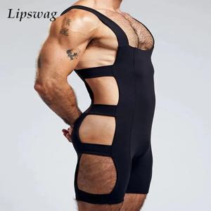섹시 할로우 슬림 탄성 점프 슈트 남성 여름 패션 솔리드 컬러 반바지 Bodycon Mens Nightwear 세련된 민소매 바디 슈트