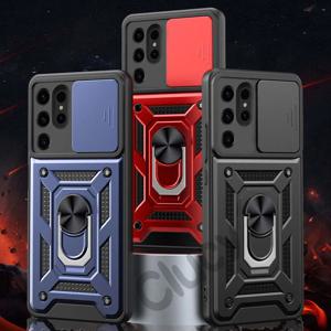 삼성 갤럭시 S25 울트라 S24 플러스 S23 S24FE S25엣지용 슬라이드 카메라 렌즈 보호 아머 케이스, 밀리터리 등급 범퍼 링 커버