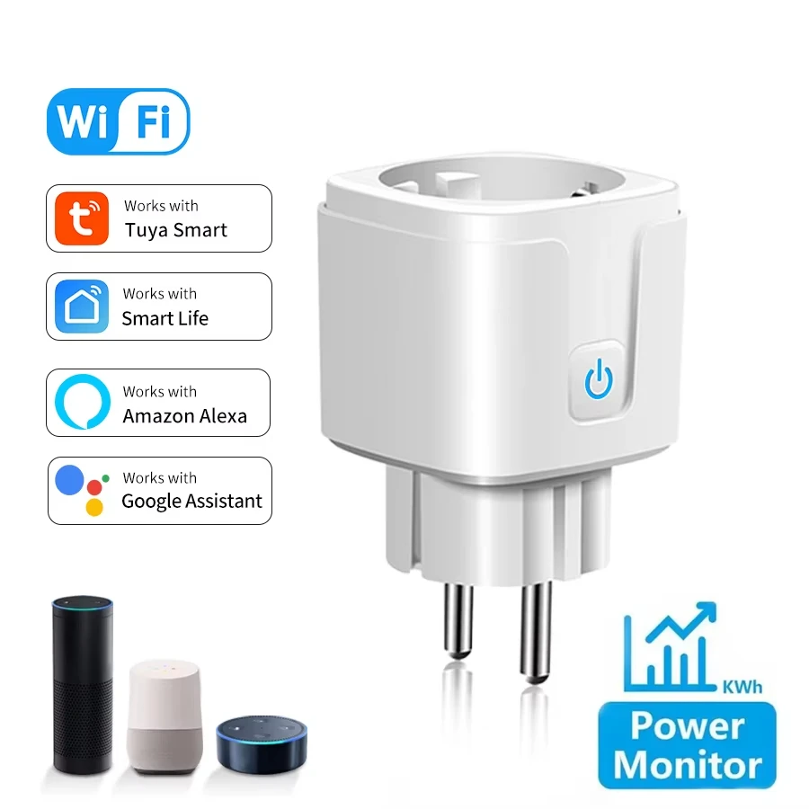 Tuya 스마트 WiFi 플러그 소켓 EU 콘센트 16A/20A 전력 모니터링 타이머 기능 음성 제어 Alexa Google Home Alice Yandex