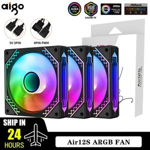 Aigo AIR12S RGB 선풍기 PC 컴퓨터 케이스, 120mm 4 핀 PWM CPU 워터 쿨러 키트, 팬 무제한 공간 Argb 12cm 환풍기 냉각 선풍기