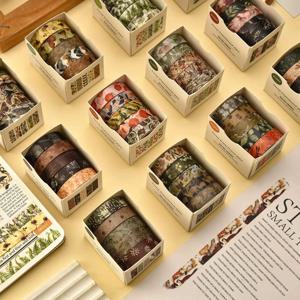 5 롤 봄 꽃 Washi 테이프 다채로운 꽃 수채화 식물 마스킹 테이프 Scrapbooking 접착제 DIY 저널 공예