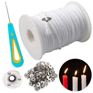 무연 아로마 테라피 원통형 캔들 거치대, 코튼 캔들 심지, 양초 만들기 키트, DIY 캔들 메이커, 61m, 100 개