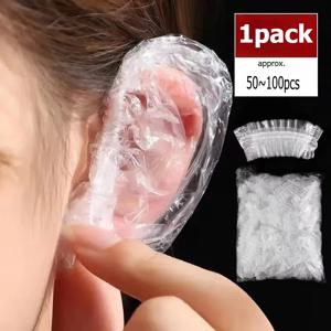 50-100PCS 일회용 헤어 귀마개 염료 투명 탄성 샤워 머리 염색 보호 도구 쉴드 방수 이어팩 플라스틱 랩