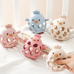 아기 장난감 실리콘 중공 Teether BPA 무료 0 12 개월 만화 귀여운 병아리 유아 장난감 실리콘 딸랑이 아기 액세서리 장난감 선물