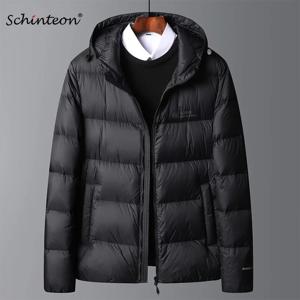 Schinteon-고품질 남성 90% 화이트 덕 다운 재킷, 가을 겨울 캐주얼 아웃웨어 후드 코트 플러스 사이즈 남성 의류