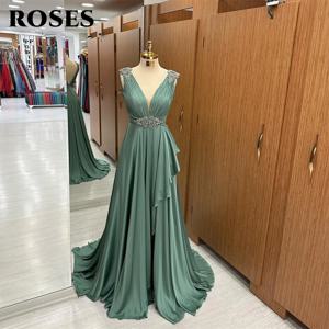 ROSES 탱크 우아한 섹시한 무도회 가운, V넥 스팽글 연예인 드레스, 부드러운 쉬폰 특별 행사 원피스 가운, 맞춤형