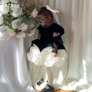 Verngo 블랙 화이트 얇은 명주 그물 미니 드레스, 퍼프 반팔 볼 가운, 생일 파티 원피스, 연예인 소녀 꽃 원피스 맞춤형