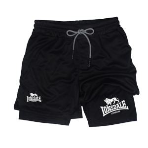 2 in 1 러닝 반바지 남성 운동 Lonsdale 압축 반바지 (전화 포켓 타월 루프 포함) 여름 스포츠 운동 Activewear