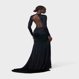 섹시한 백 레이스 중공 댄스 파티 드레스 여성 긴 소매 v 넥 Bodycon 맥시 드레스 럭셔리 2025 여름 패션 연예인 착용