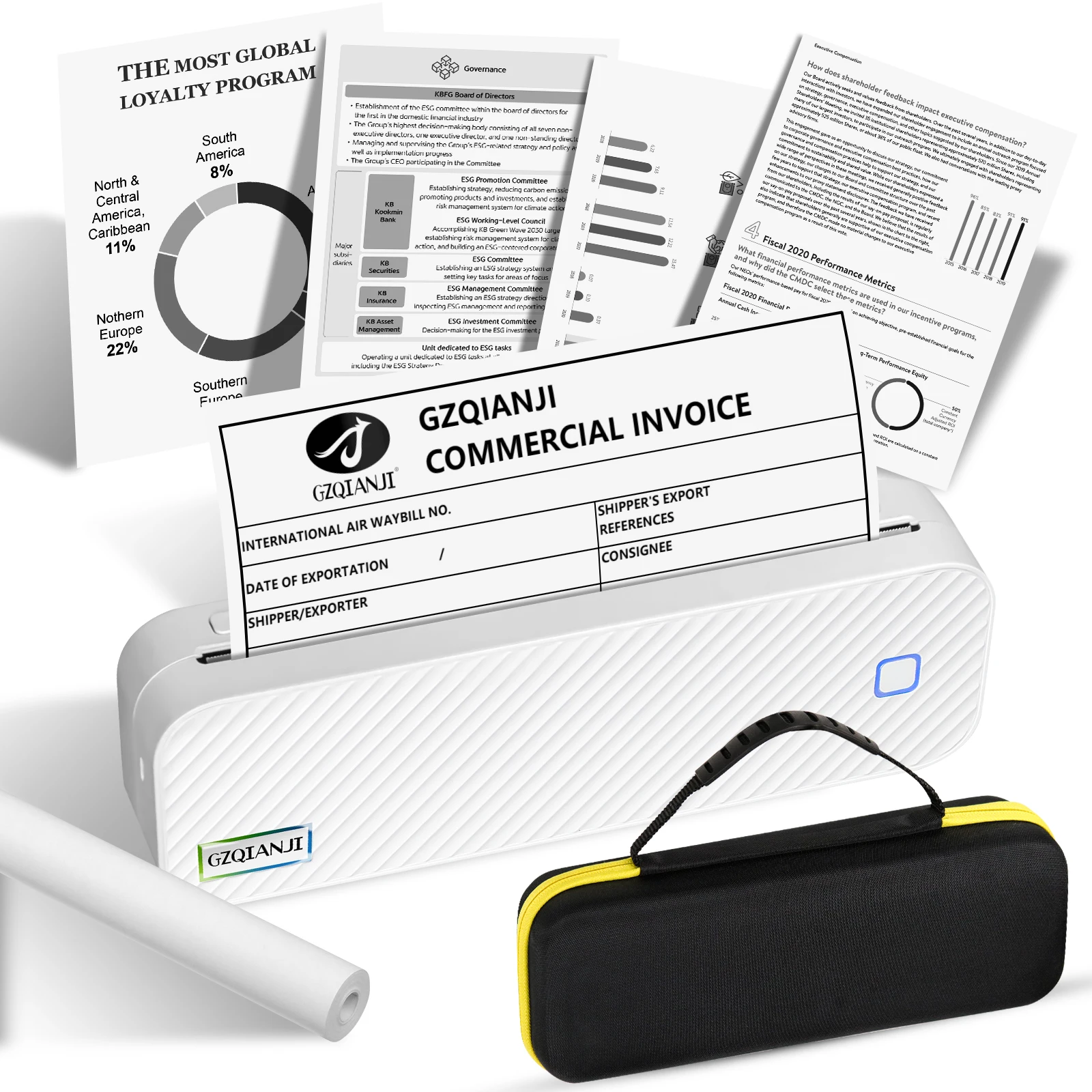 Inkless 휴대용 A4 열전 사 프린터 Bluetooth PDF Excel Word 문서 인쇄 기계 사무용 종이 롤 홈 스쿨