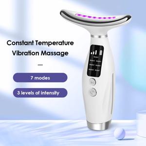 7가지 색상 LED 조명 얼굴 목 미용 장치 진동 마사지 목 라인 개선 가정용 얼굴 리프팅 기계 7가지 모드 3레벨