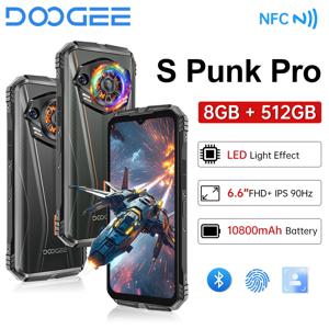DOOGEE S 펑크 프로 러기드 휴대폰 LED 조명 효과, 글로벌 버전, 안드로이드 14, NFC, 8GB RAM, 512GB ROM, 6.6 인치 FHD + 90Hz, 10800mAh 배터리