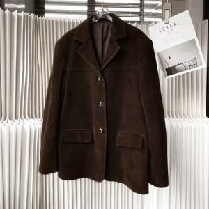 여성용 레트로 키드 스웨이드 자켓 하이 센스 루즈 오버 사이즈 가죽 정장 블레이저 여성 캐주얼 코트 streetwear 싱글 브레스트