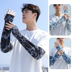 패션 위장 인쇄 얼음 실크 안티 uv 팔 슬리브 통기성 남성 선 스크린 슬리브 미끄럼 방지 반 손가락 낚시 실행 슬리브