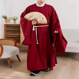 클래식 당나라 송나라 Hanfu 남성 여성 솔리드 컬러 라운드 넥 가운 틈새 중국 학자 시인 의상 커플 코스프레 천