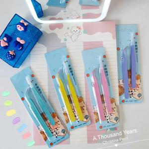 MINKYS 새로운 도착 캔디 컬러 2PCS 족집게 도구 저널 스티커 ESD 뷰티 살롱 DIY 스틸 족집게 스팟 액세서리