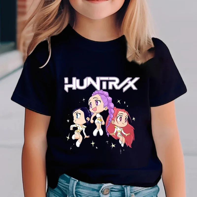 Kpop Demon Hunters 아동복 반팔 티셔츠 귀여운 Kpop Demon Hunters Tiger 하라주쿠 Tshirt for Boys Girls