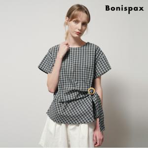 정상가:59000원ㅣ오링 벨트 포인트 꼬임 체크 블라우스 (XP2BA047L0)
