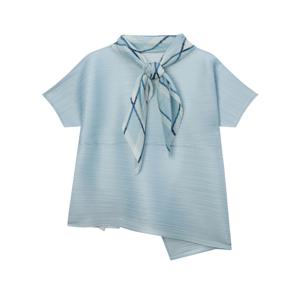 닥스 여성 DLTS5BP24B1 [D-PLEATS][스카프 세트] 블루 언발란스 반팔 플리츠 티셔츠