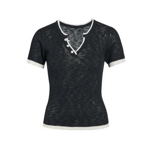 [JJ지고트]V넥 단추포인트 배색 반팔니트 GR7N1PO701