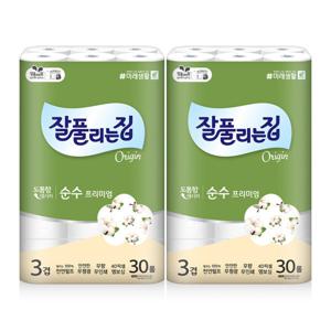 미래생활 잘풀리는집 순수 프리미엄 천연펄프 3겹 화장지 30m x 30롤 x 2팩
