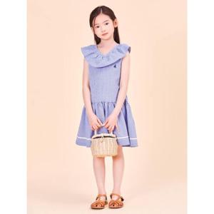 [45%OFF][빈폴키즈] 시어서커 깅엄체크 민소매 원피스&헤어슈슈 세트 블루 (BI4471G05P)