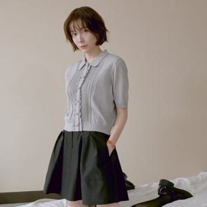 [쥬크]프릴 디테일 카라 반팔 니트 가디건(Z252KSL020)