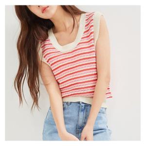 [로엠]멀티 스트라이프 스웨터 베스트 (RMVKC25R14-T)